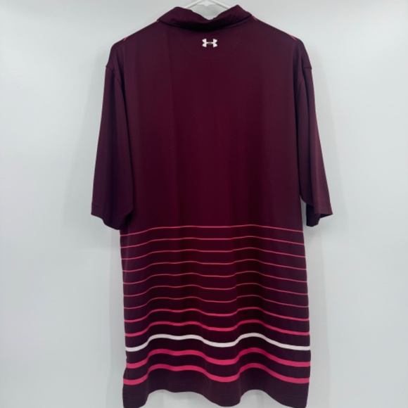Under Armour Polo Shirt Men Large Maroon Loose Fit Heatgear Performance Golf - Picture 4 of 9